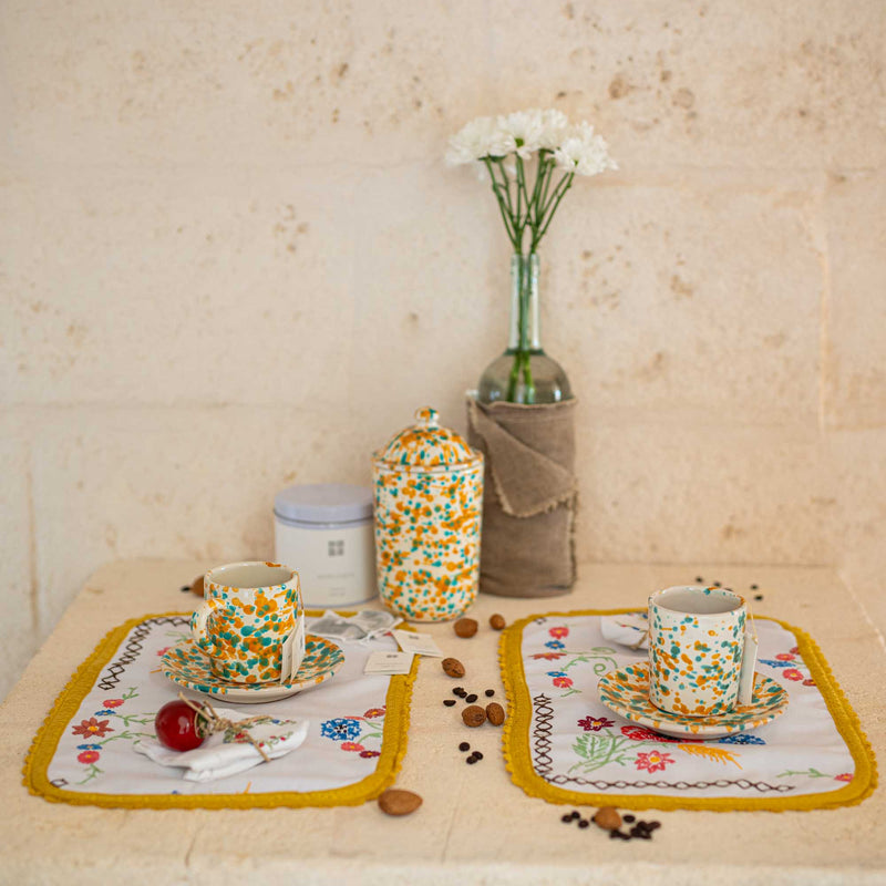 Yellow Vintage embroidered Placemats & Napkins (Set of 2)