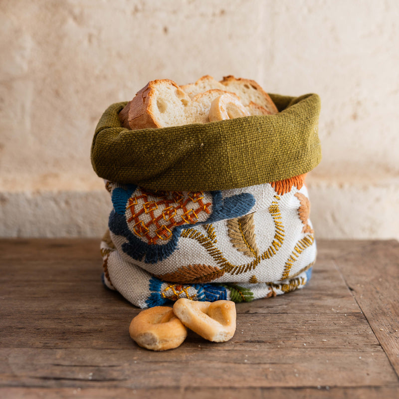 Bread basket Embroidered Green - One of a Kind