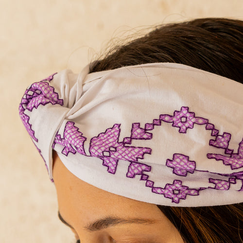 Vintage embroidered Headpiece lilac- One of a Kind