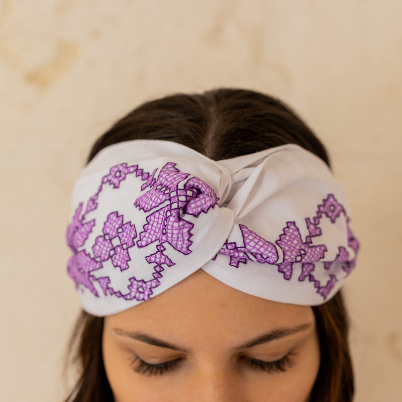 Vintage embroidered Headpiece lilac- One of a Kind