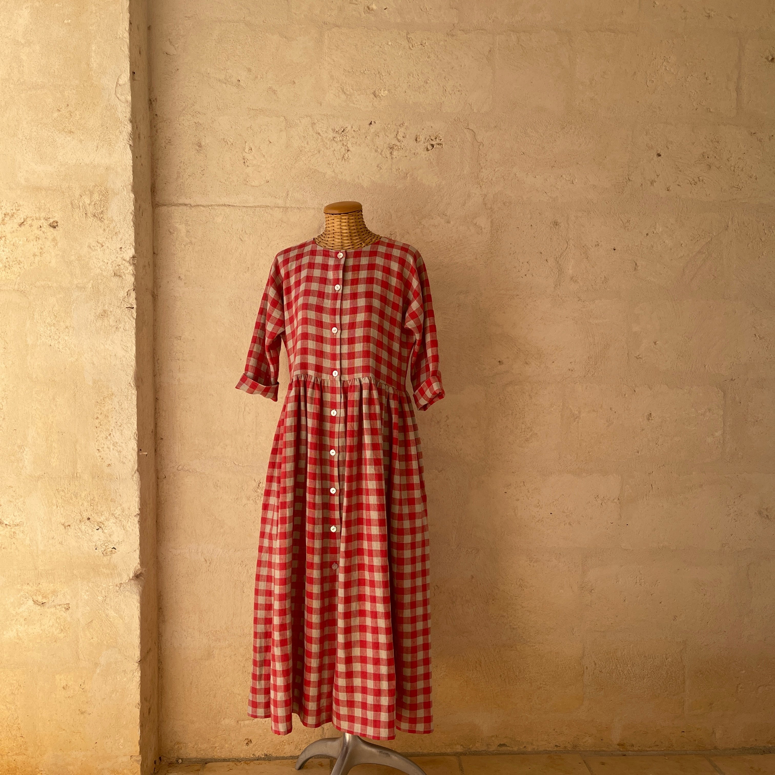 chinese dress ladies Balloon Sleeve Dress in Seersucker Gingham Red Gingham / 16 main image 0