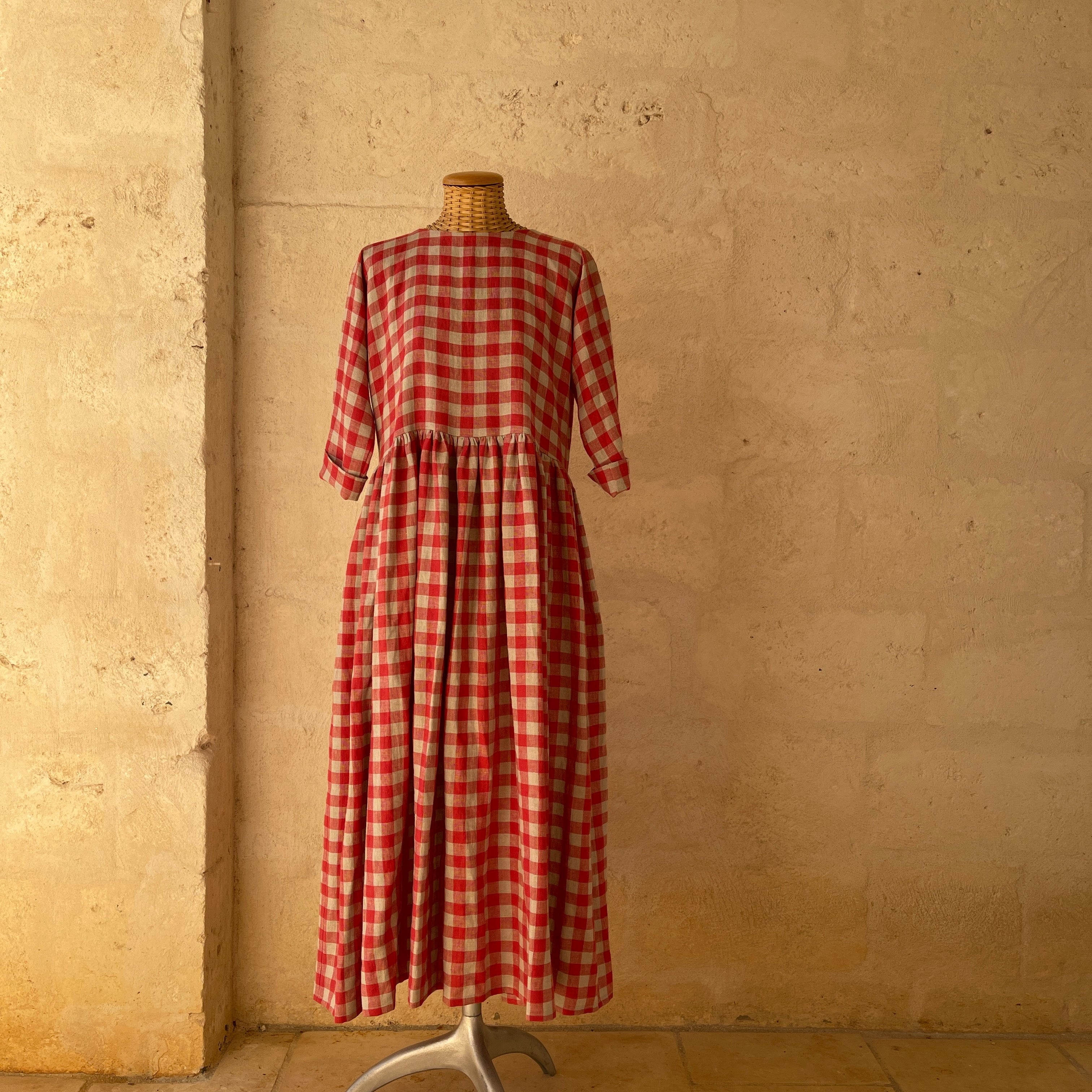 ワンピース Anduze Belted Check Dress / S / rouge 9月中旬発送】Anduze Belted Check Dress